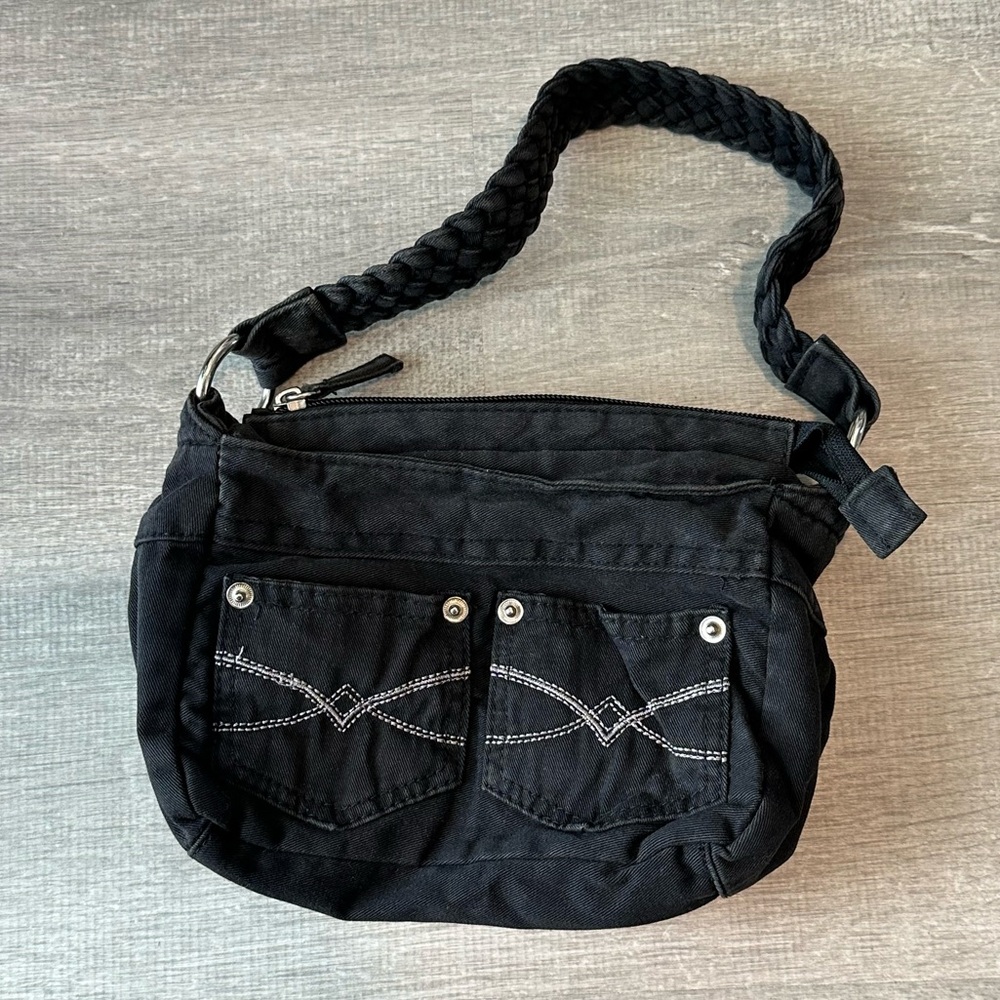 Black Shoulder Bag with Braided Strap